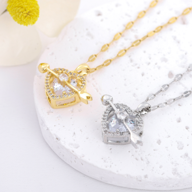 Simple Style Heart Shape Stainless Steel Zircon Pendant Necklace In Bulk display picture 5