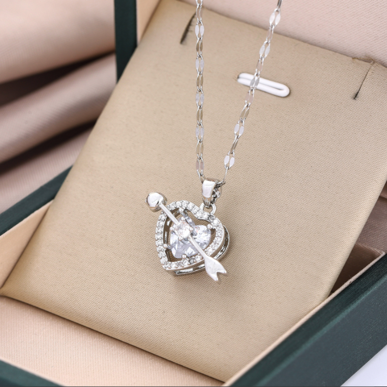 Simple Style Heart Shape Stainless Steel Zircon Pendant Necklace In Bulk display picture 1