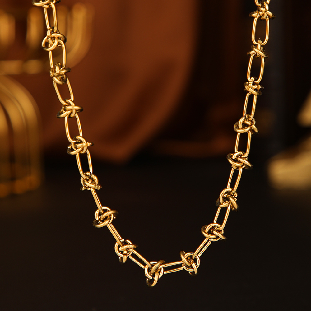Acero Titanio Chapados en oro de 18k Retro Estilo Simple Trébol De Cuatro Hojas Ronda Pulsera Collar display picture 2