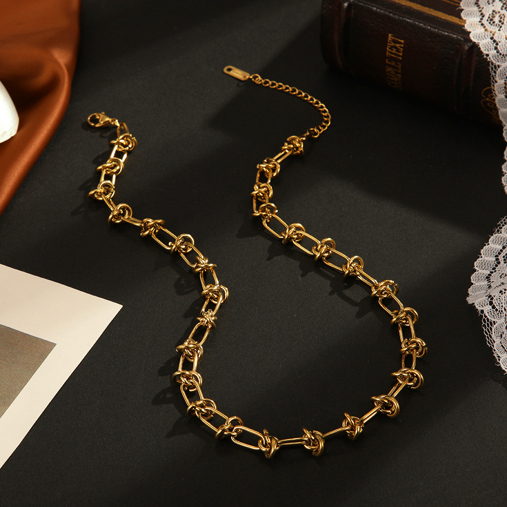 Titan Stahl 18 Karat Vergoldet Retro Einfacher Stil Vierblättriges Kleeblatt Runden Armbänder Halskette display picture 6