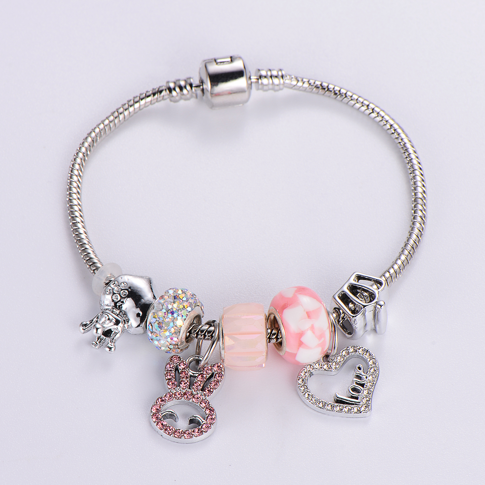 Alloy Resin Copper Sweet Classic Style Epoxy Inlay Rabbit Heart Shape Elephant Rhinestones Bangle display picture 17