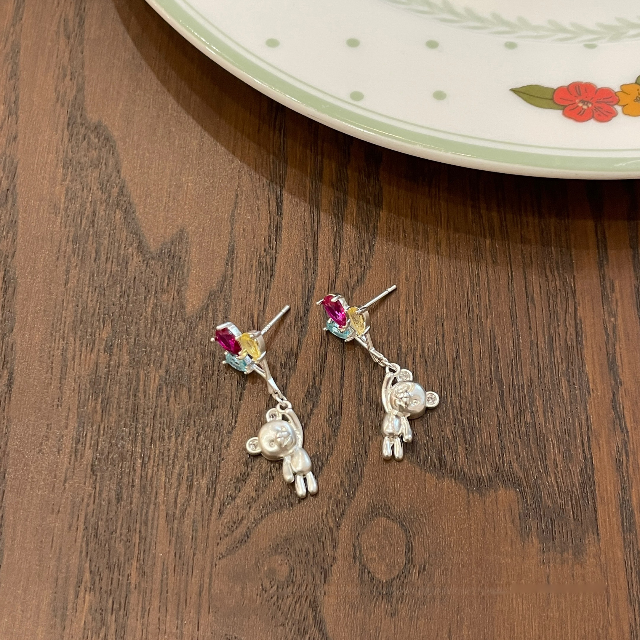 1 Pair Cute Korean Style Animal Inlay Alloy Zircon Drop Earrings display picture 5