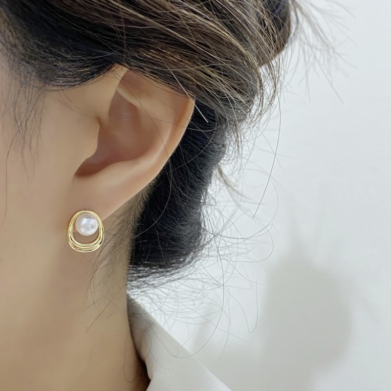 1 Par Estilo Ig Estilo Coreano Oval Perla De Imitación Aleación Chapado En Oro Pendientes display picture 3