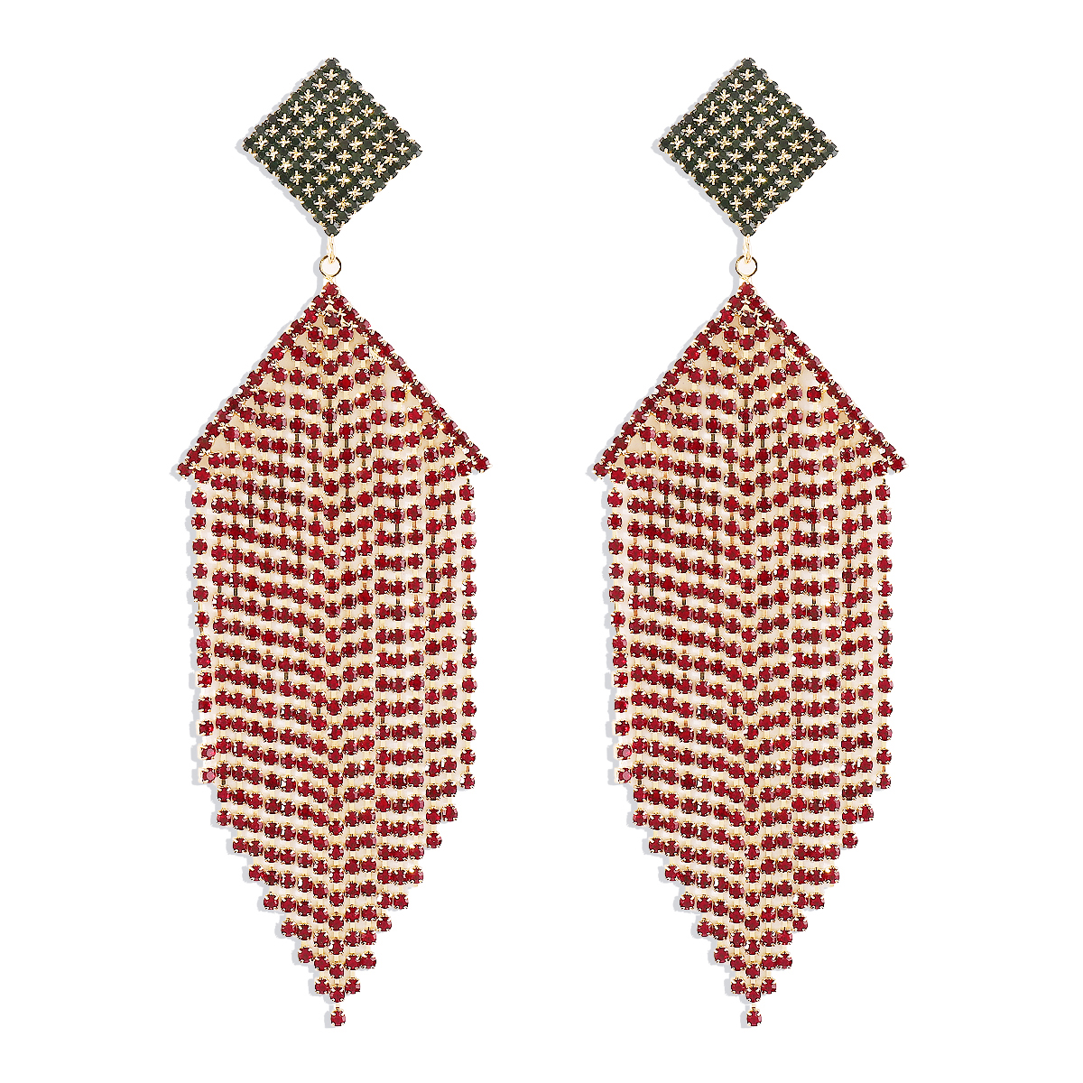 1 Pair Shiny Square Tassel Inlay Alloy Rhinestones Drop Earrings display picture 6
