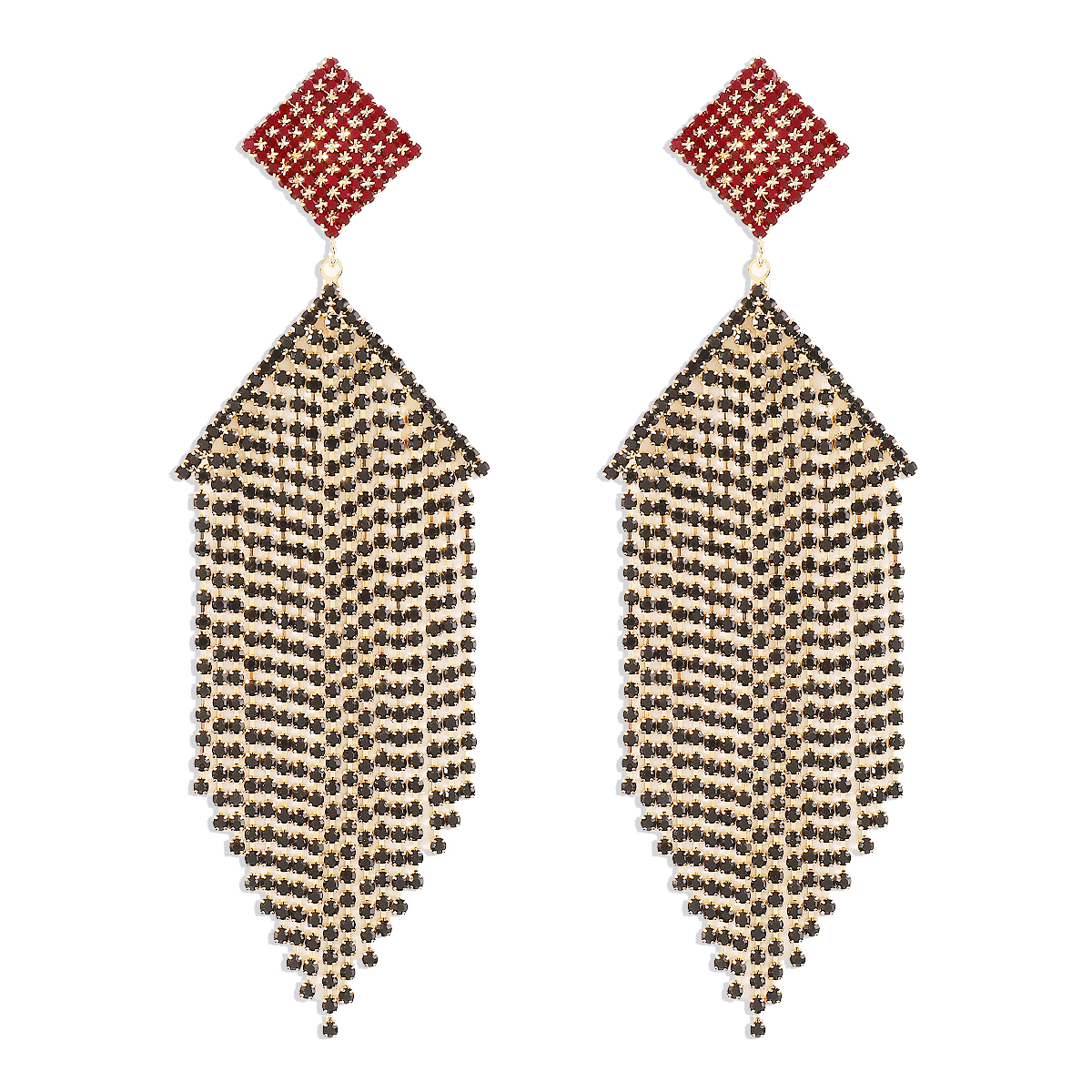 1 Pair Shiny Square Tassel Inlay Alloy Rhinestones Drop Earrings display picture 10
