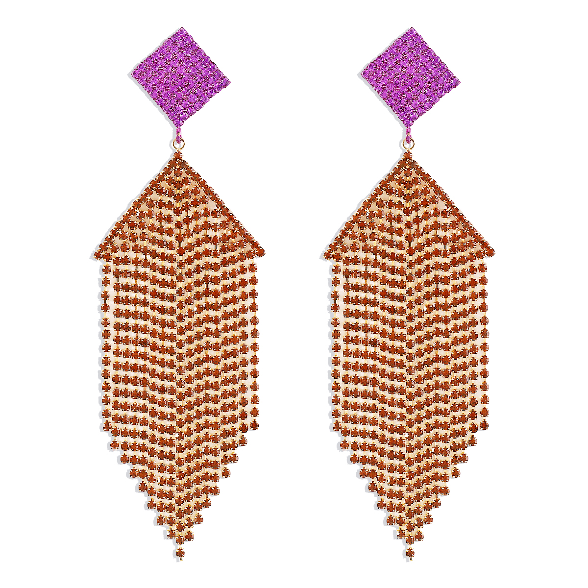 1 Pair Shiny Square Tassel Inlay Alloy Rhinestones Drop Earrings display picture 16