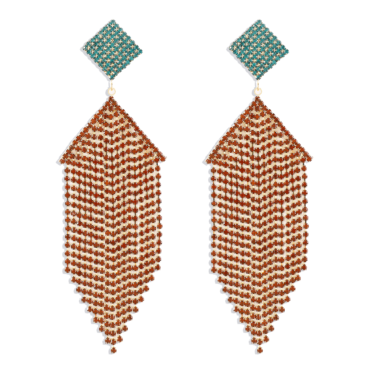 1 Pair Shiny Square Tassel Inlay Alloy Rhinestones Drop Earrings display picture 18