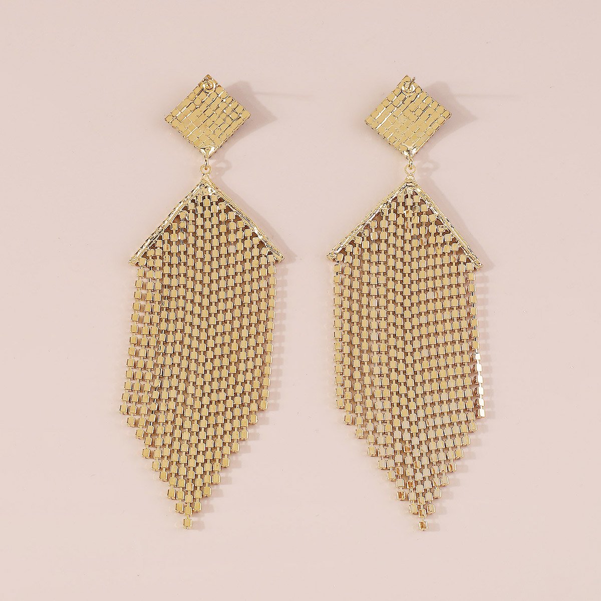 1 Pair Shiny Square Tassel Inlay Alloy Rhinestones Drop Earrings display picture 1