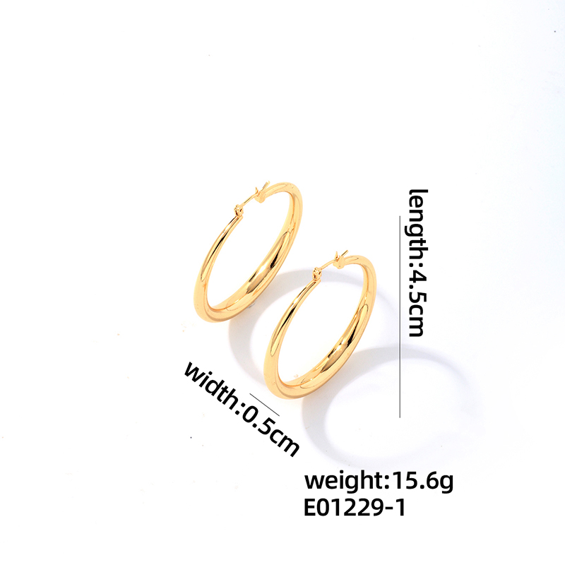1 Pair Casual Elegant Simple Style Round Plating Copper Gold Plated Hoop Earrings display picture 2