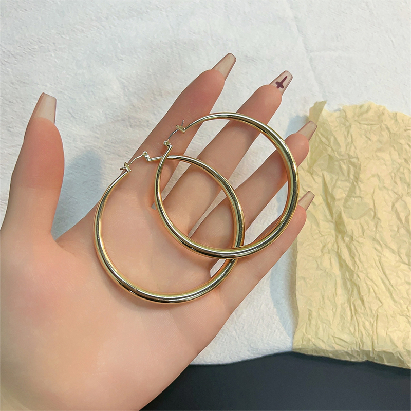 1 Pair Casual Elegant Simple Style Round Plating Copper Gold Plated Hoop Earrings display picture 4