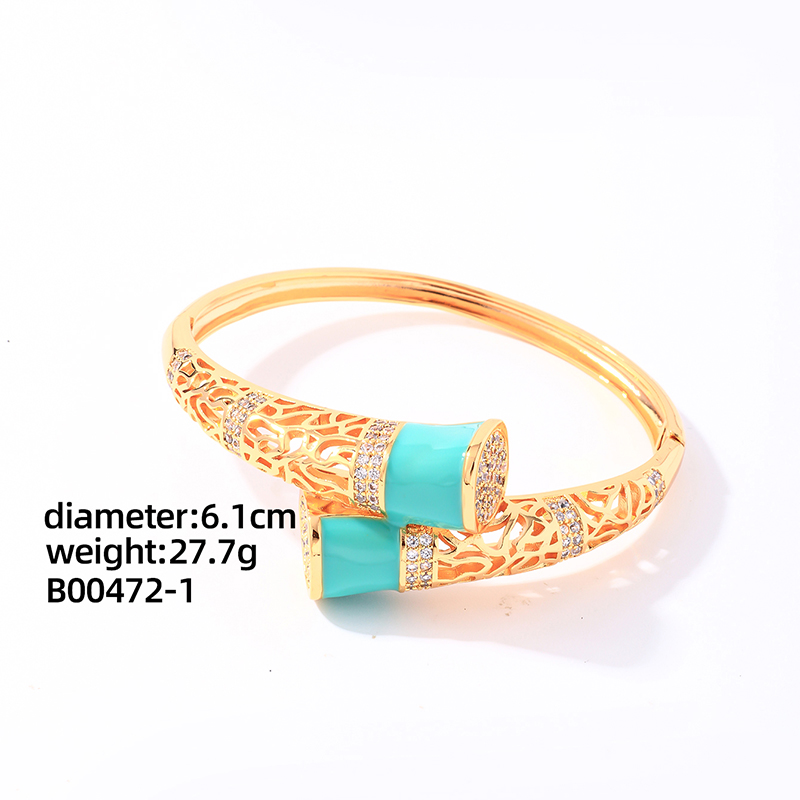 Casual Elegant Glam Geometric Round Copper Enamel Plating Inlay Zircon Gold Plated Rings Bracelets display picture 6