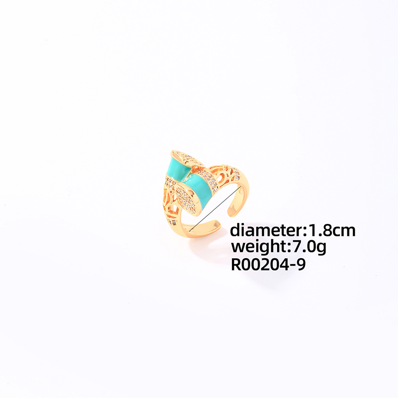 Casual Elegant Glam Geometric Round Copper Enamel Plating Inlay Zircon Gold Plated Rings Bracelets display picture 2