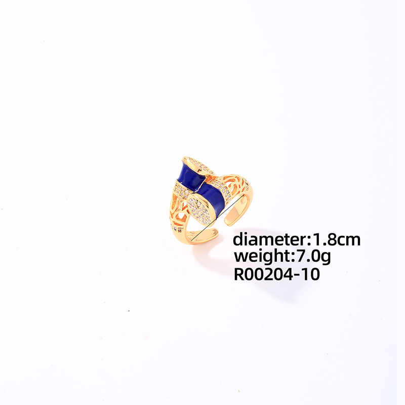 Casual Elegant Glam Geometric Round Copper Enamel Plating Inlay Zircon Gold Plated Rings Bracelets display picture 3