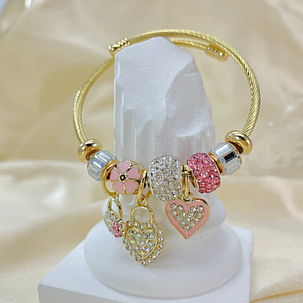 Novelty Heart Shape 304 Stainless Steel Alloy Zircon Bangle In Bulk display picture 6
