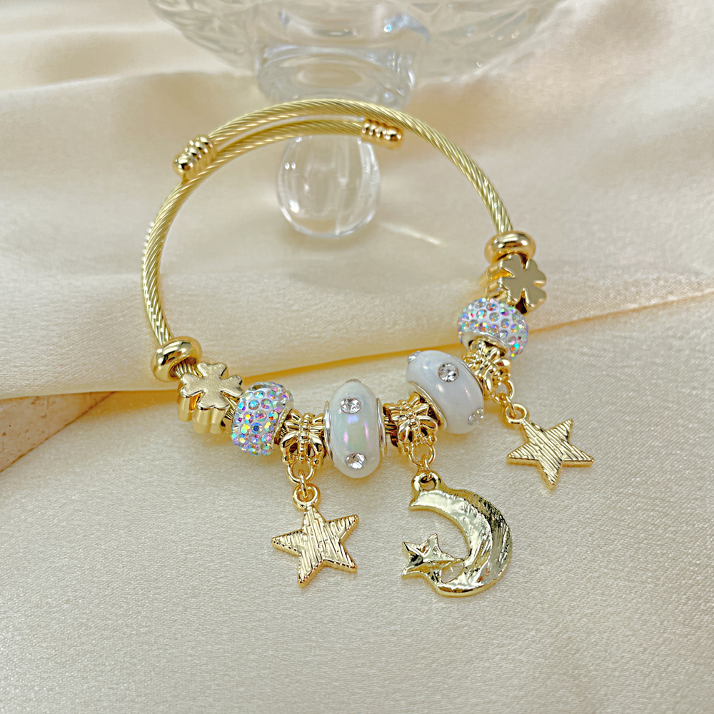 Novelty Star Moon 304 Stainless Steel Zircon Bangle In Bulk display picture 7