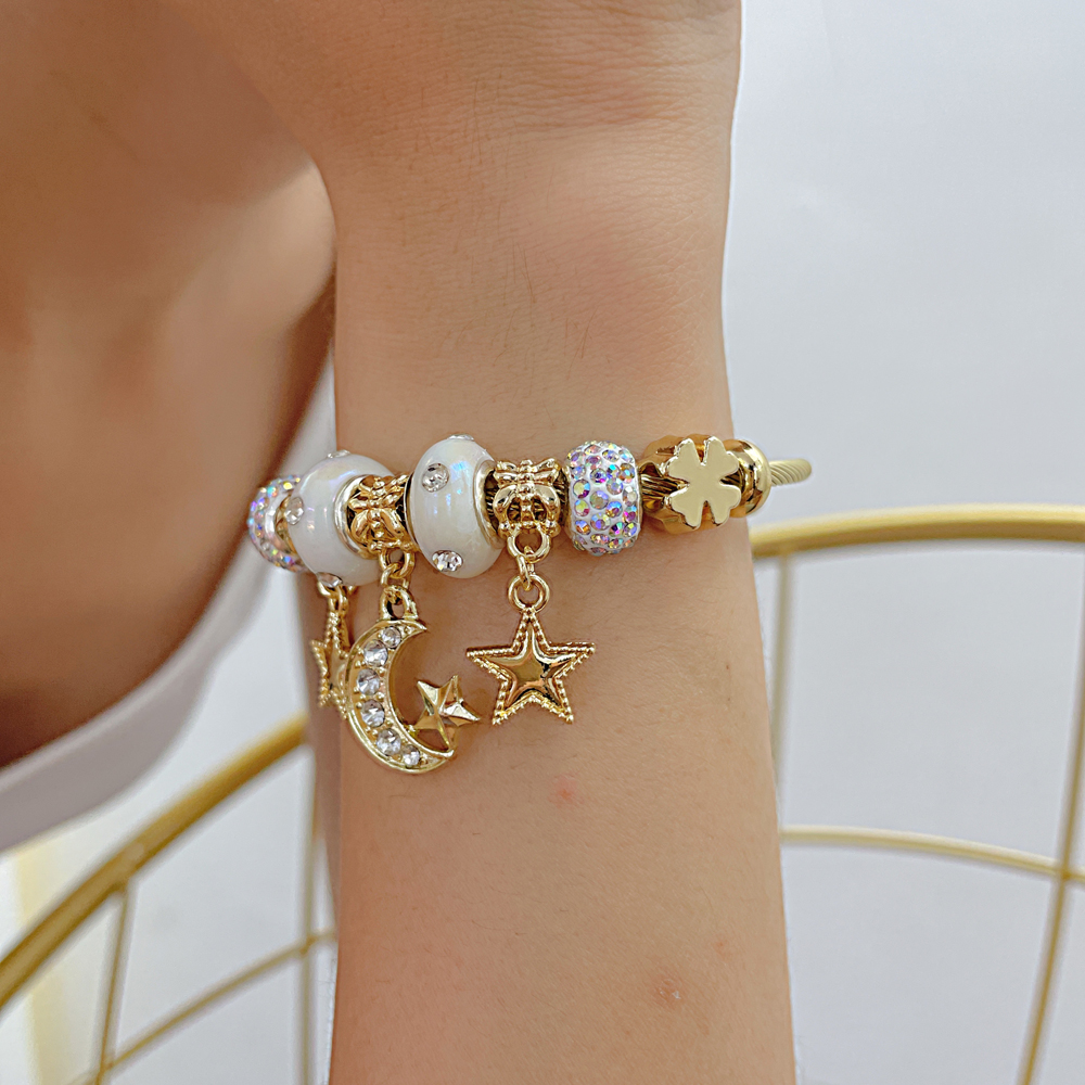 Novelty Star Moon 304 Stainless Steel Zircon Bangle In Bulk display picture 6