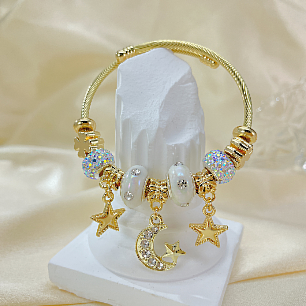 Novelty Star Moon 304 Stainless Steel Zircon Bangle In Bulk display picture 5