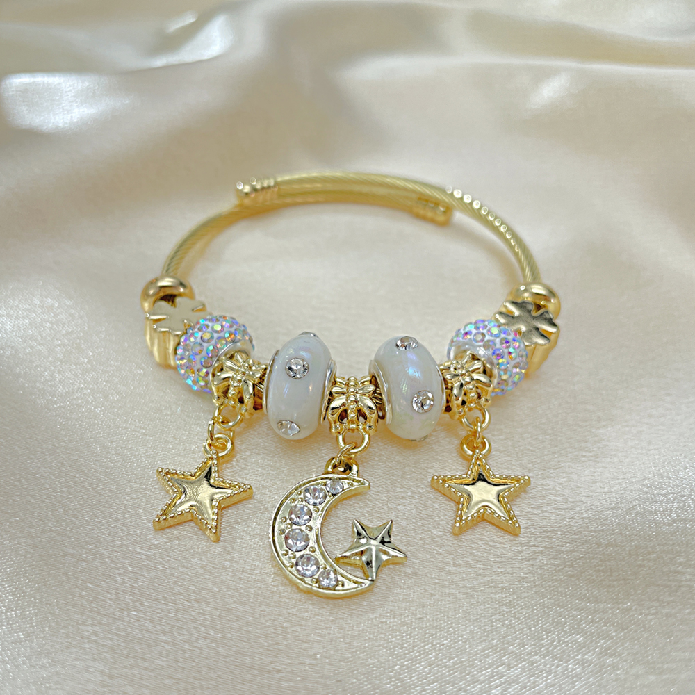 Novelty Star Moon 304 Stainless Steel Zircon Bangle In Bulk display picture 8