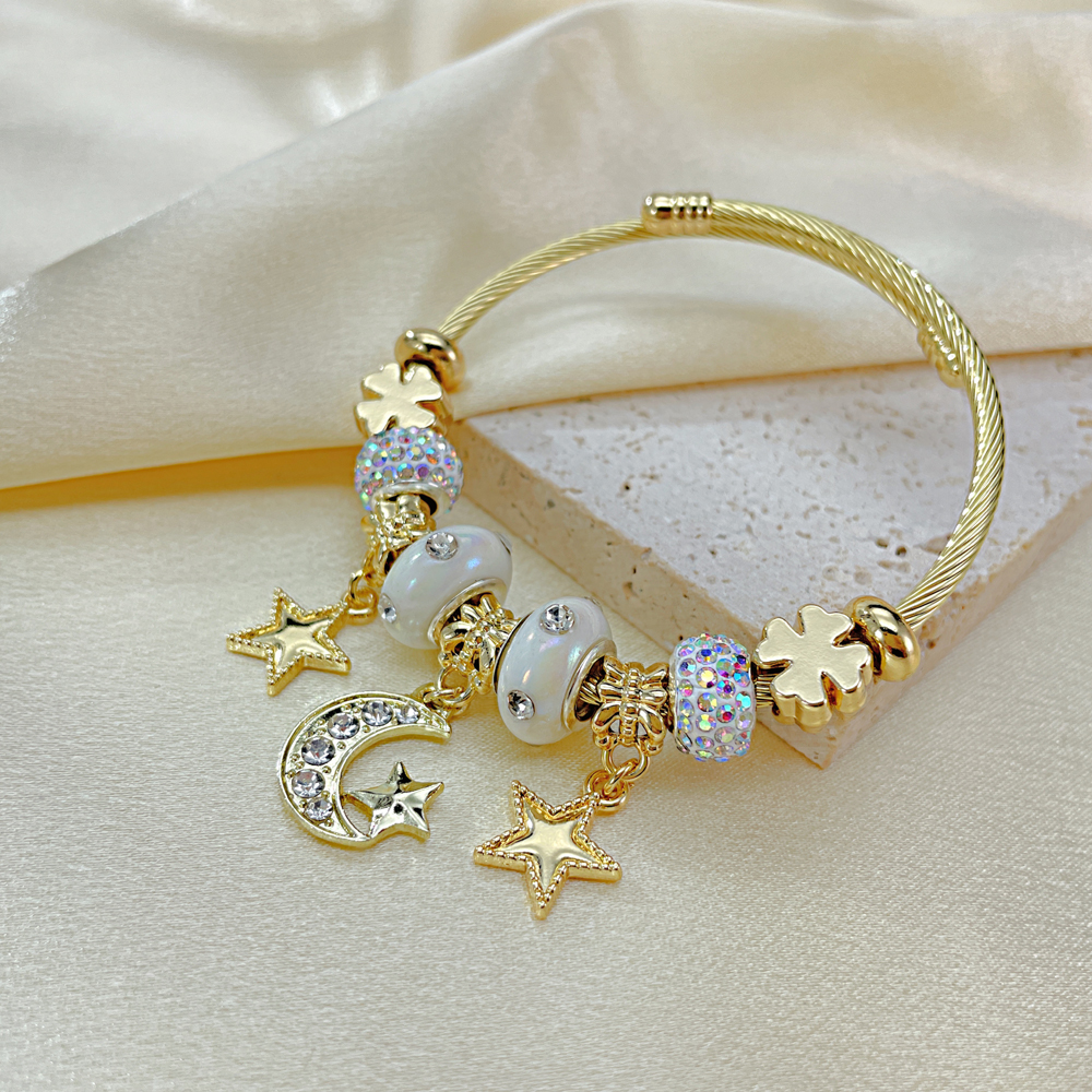 Novelty Star Moon 304 Stainless Steel Zircon Bangle In Bulk display picture 9