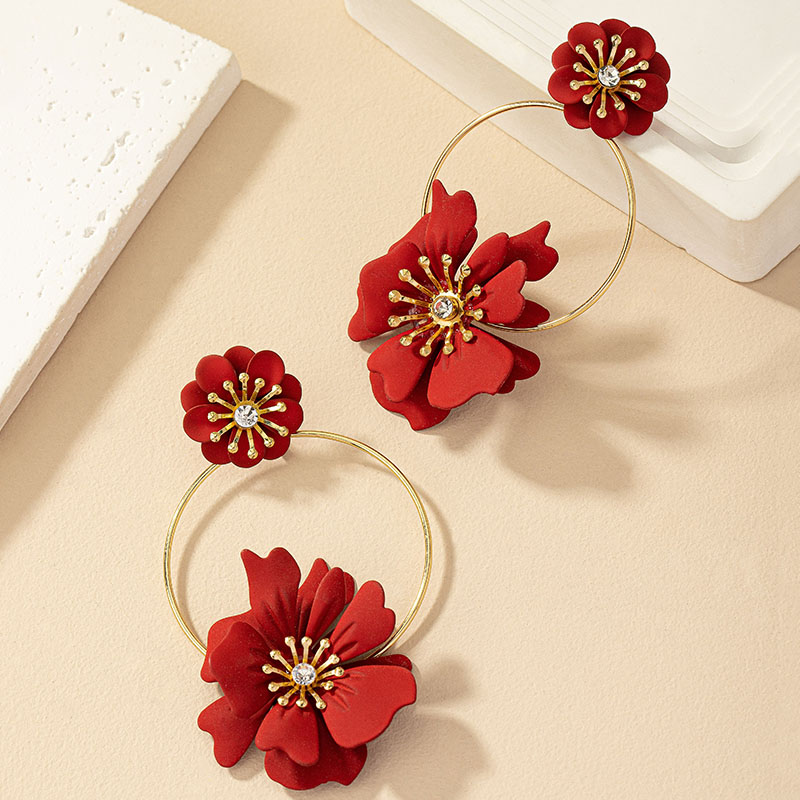 1 Pair Fairy Style Retro Korean Style Flower Plating Alloy Drop Earrings display picture 2