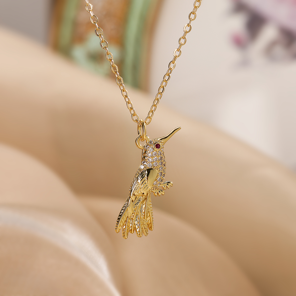 Einfacher Stil Pendeln Vogel Kupfer Überzug Inlay Zirkon 18 Karat Vergoldet Halskette Mit Anhänger display picture 2