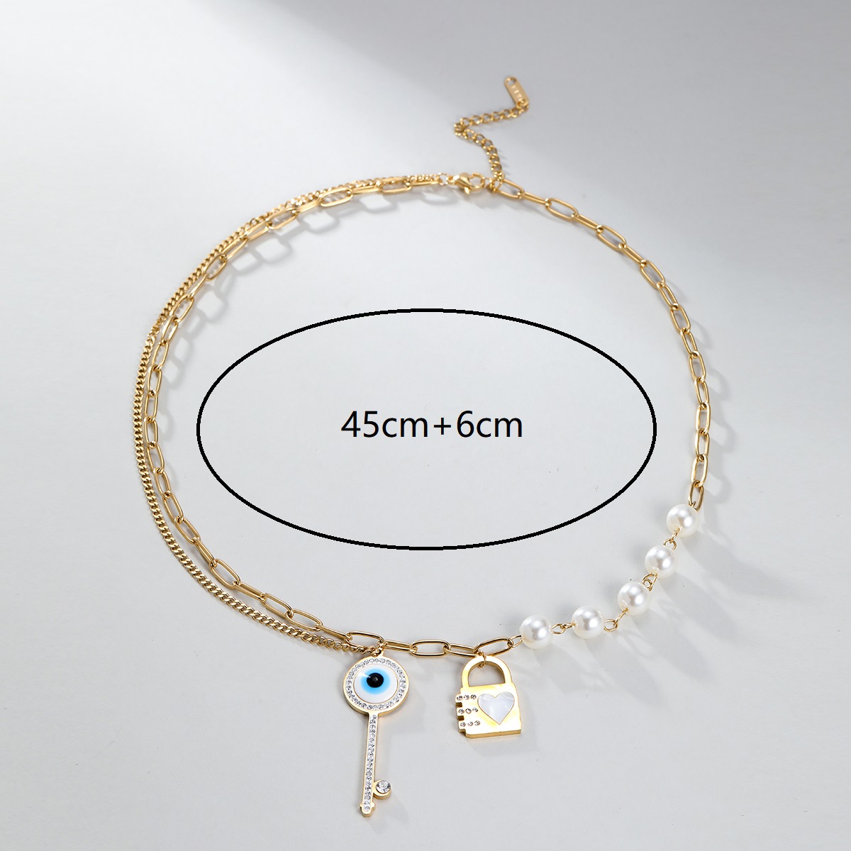 201 Stainless Steel Plastic 18K Gold Plated Modern Style Shiny Plating Inlay Key Lock Zircon Pendant Necklace display picture 2
