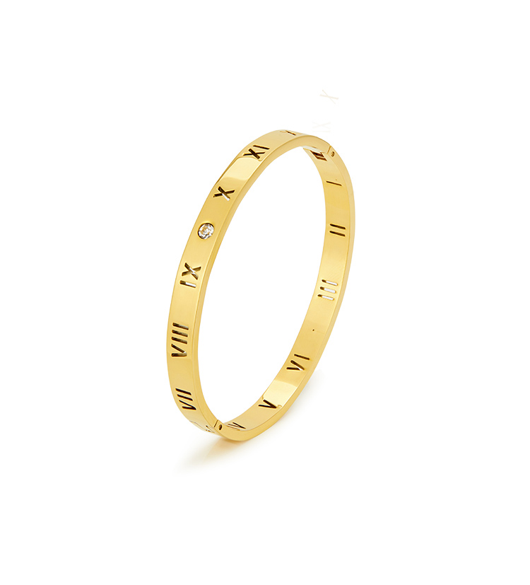 Simple Style Roman Numeral Titanium Steel Plating Hollow Out Inlay Zircon 14k Gold Plated Bangle display picture 7