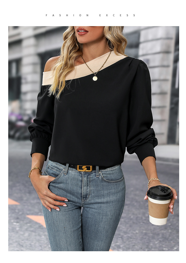 Women's Blouse Long Sleeve Blouses Contrast Binding Casual Color Block display picture 2