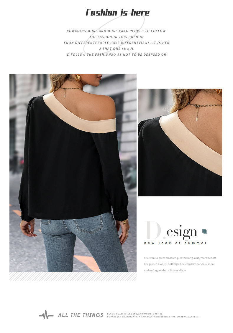 Women's Blouse Long Sleeve Blouses Contrast Binding Casual Color Block display picture 3