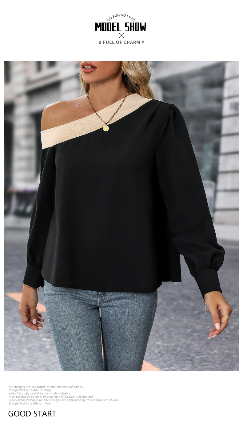 Women's Blouse Long Sleeve Blouses Contrast Binding Casual Color Block display picture 5