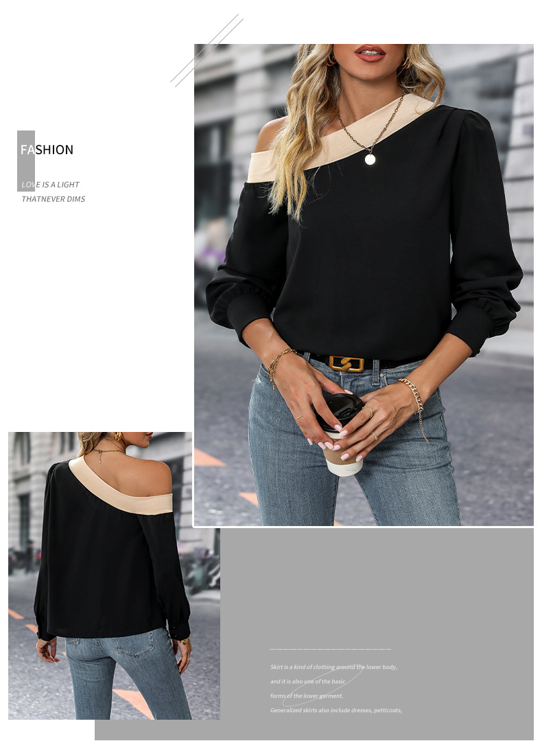 Women's Blouse Long Sleeve Blouses Contrast Binding Casual Color Block display picture 6