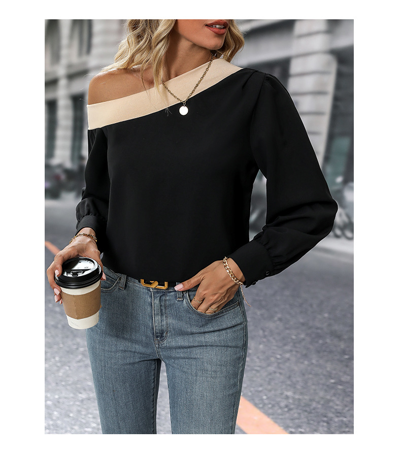 Women's Blouse Long Sleeve Blouses Contrast Binding Casual Color Block display picture 7