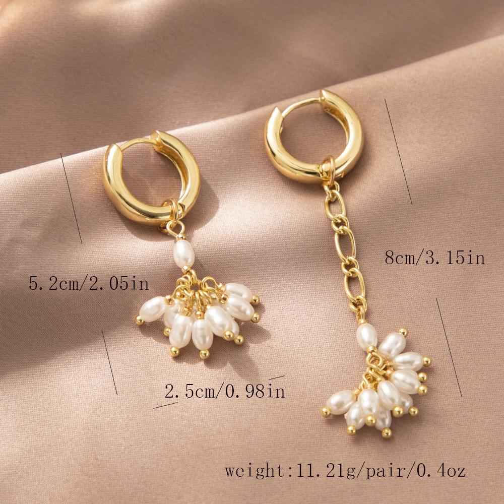 1 Pair Simple Style Solid Color Asymmetrical Inlay Copper Pearl Drop Earrings display picture 6