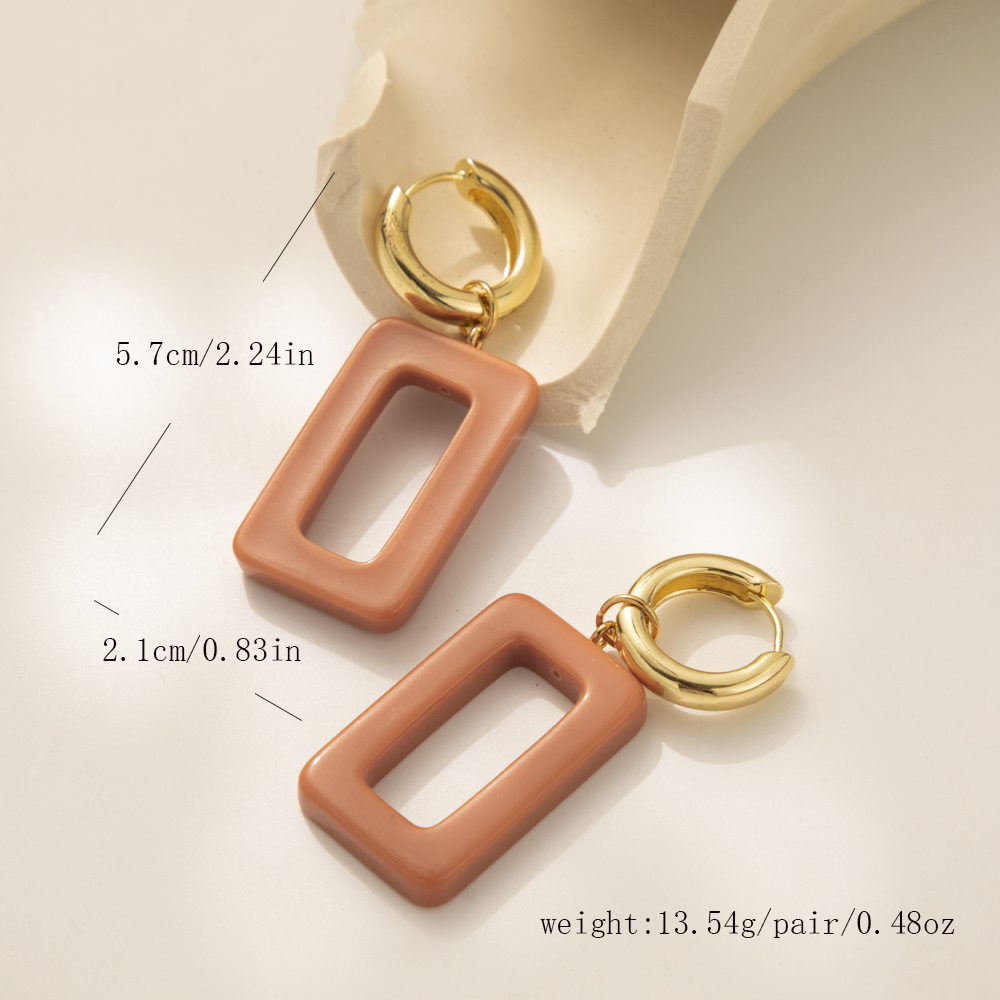 1 Pair Simple Style Square Plating Resin Copper Gold Plated Drop Earrings display picture 4