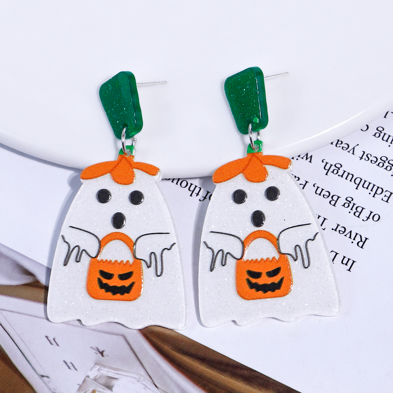 1 Pair Cartoon Style Cute Funny Pumpkin Printing Arylic Drop Earrings display picture 2