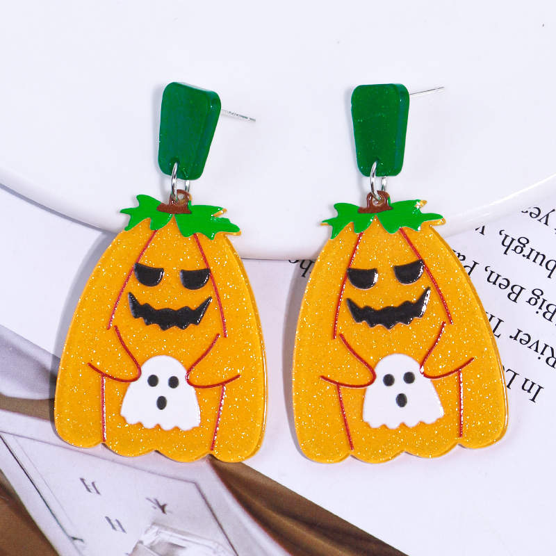 1 Pair Cartoon Style Cute Funny Pumpkin Printing Arylic Drop Earrings display picture 4