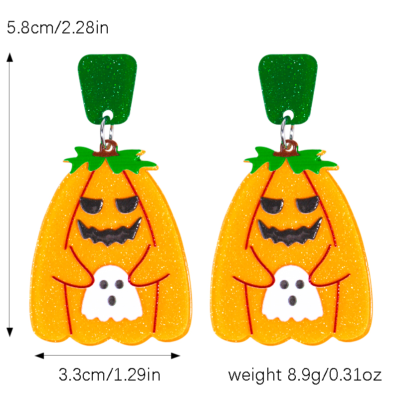 1 Pair Cartoon Style Cute Funny Pumpkin Printing Arylic Drop Earrings display picture 3
