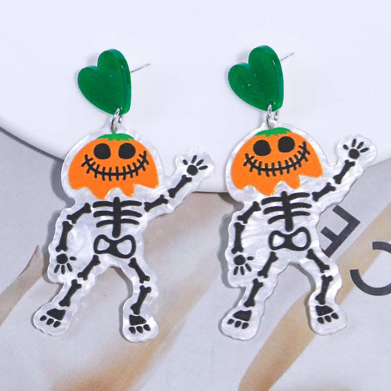 1 Pair Cartoon Style Cute Funny Pumpkin Printing Arylic Drop Earrings display picture 10