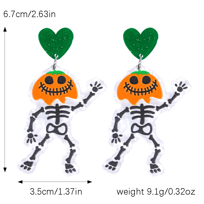 1 Pair Cartoon Style Cute Funny Pumpkin Printing Arylic Drop Earrings display picture 9
