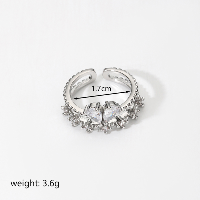 Elegant Lady Heart Shape Crown Copper Inlay Zircon Open Rings display picture 3