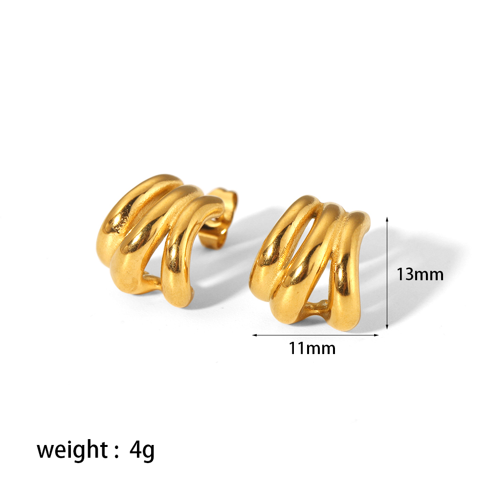 1 Pair Retro Streetwear Geometric Lines Polishing Plating 304 Stainless Steel Titanium Steel 18K Gold Plated Ear Studs display picture 4