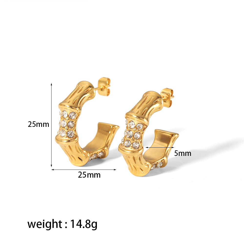 1 Pair Retro Streetwear C Shape Polishing Plating Inlay Stainless Steel Zircon 18k Gold Plated Ear Studs display picture 5