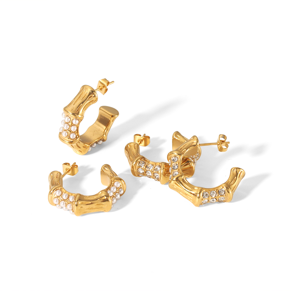 1 Pair Retro Streetwear C Shape Polishing Plating Inlay Stainless Steel Zircon 18k Gold Plated Ear Studs display picture 3