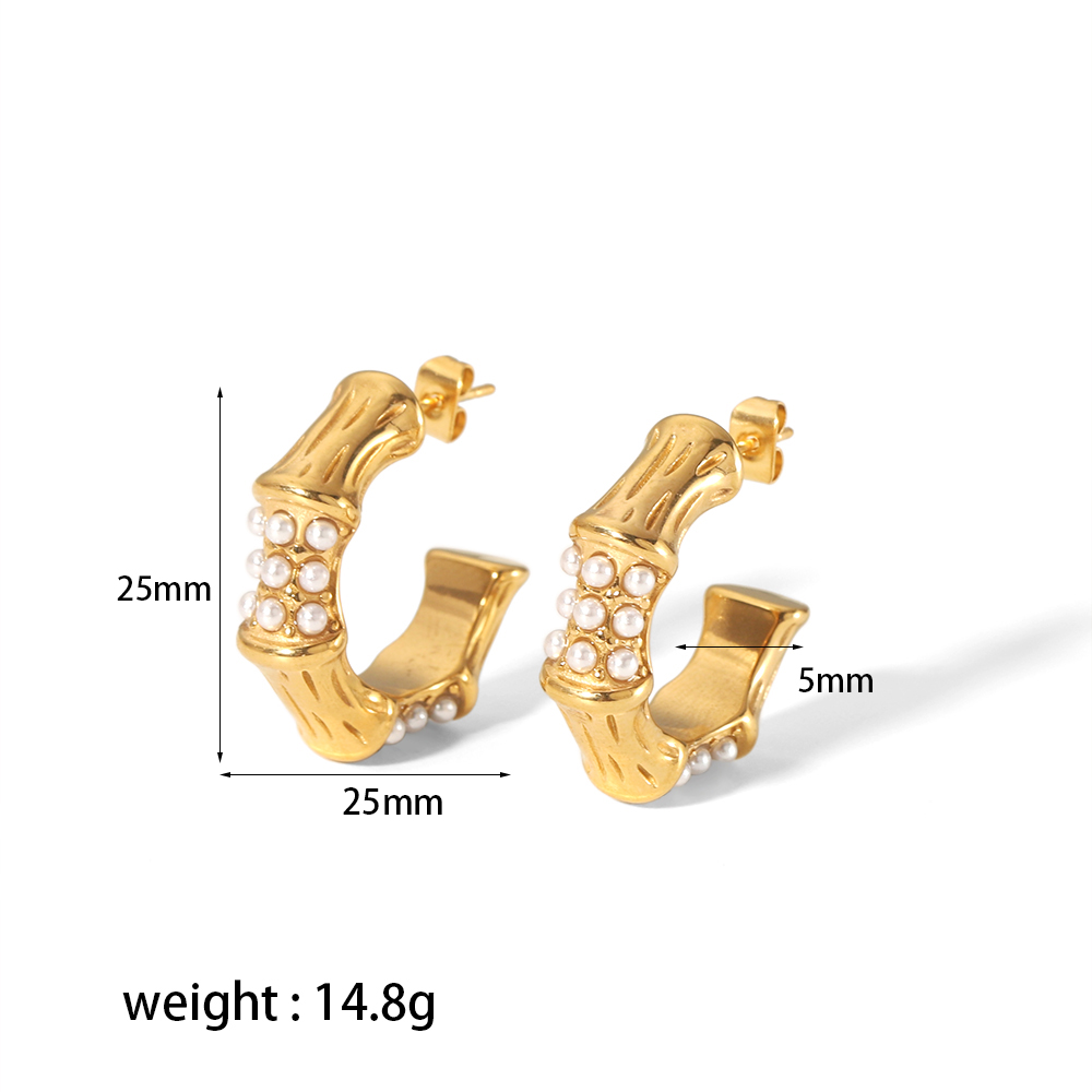 1 Pair Retro Streetwear C Shape Polishing Plating Inlay Stainless Steel Zircon 18k Gold Plated Ear Studs display picture 4