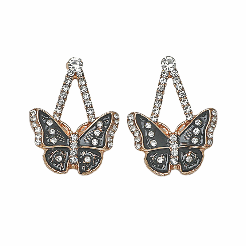 1 Pair Elegant Lady Butterfly Inlay Alloy Rhinestones Gold Plated Ear Studs display picture 1
