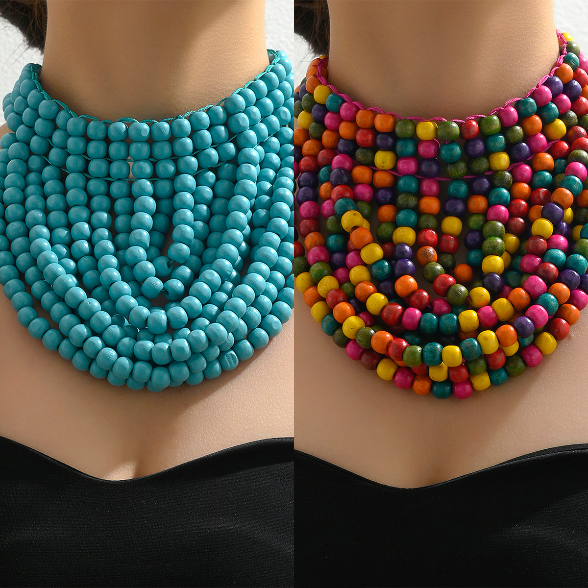 Wholesale Jewelry Lady Queen Sexy Colorful Wood Iron Beaded Braid Double Layer Necklaces display picture 10