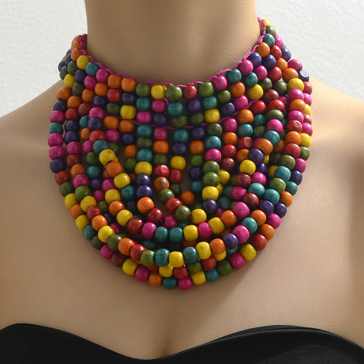 Wholesale Jewelry Lady Queen Sexy Colorful Wood Iron Beaded Braid Double Layer Necklaces display picture 9