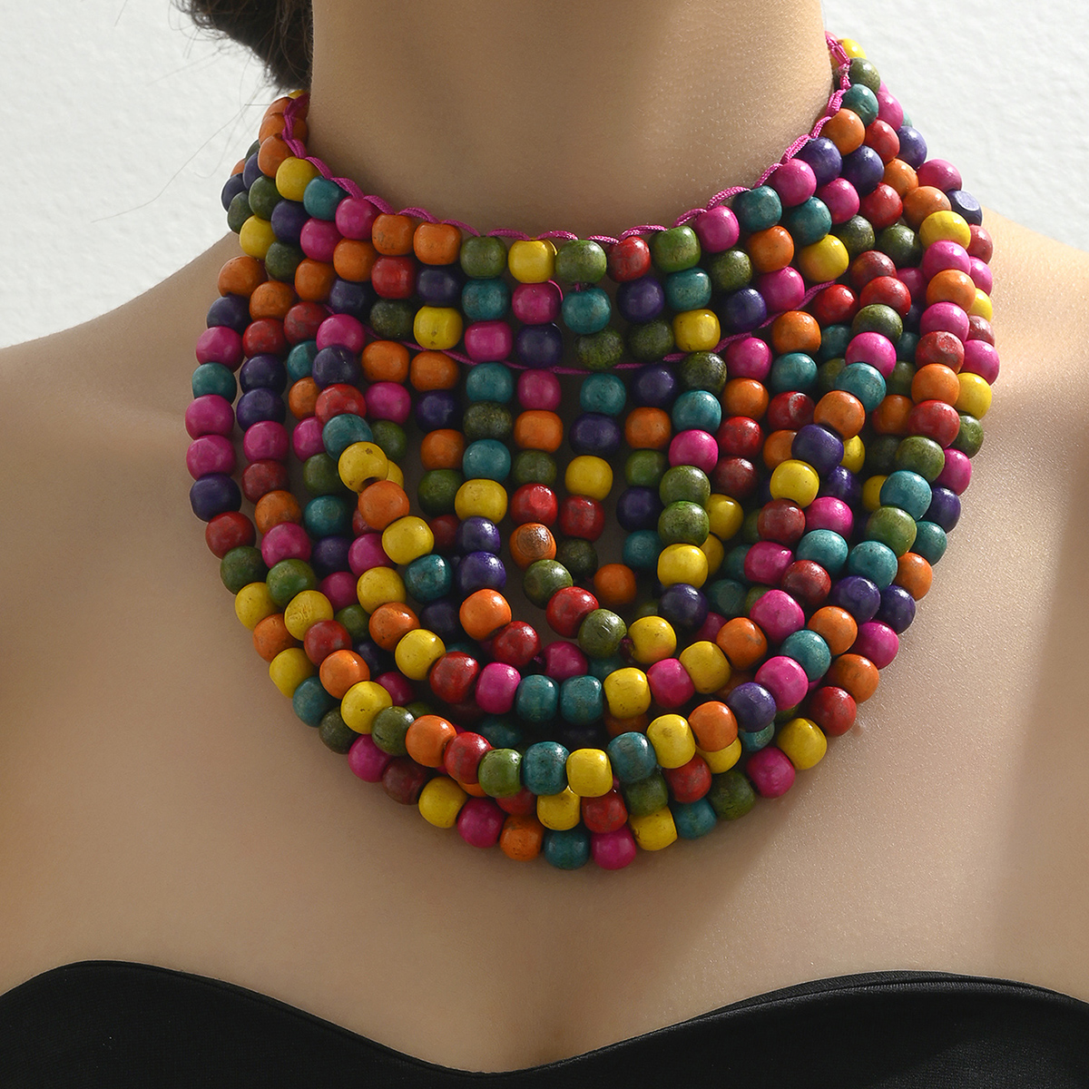 Wholesale Jewelry Lady Queen Sexy Colorful Wood Iron Beaded Braid Double Layer Necklaces display picture 8