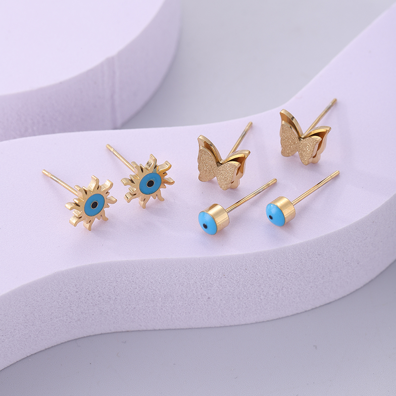 3 Pairs Modern Style Butterfly Stainless Steel Ear Studs display picture 5