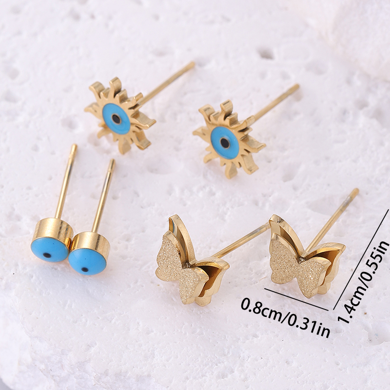 3 Pairs Modern Style Butterfly Stainless Steel Ear Studs display picture 6